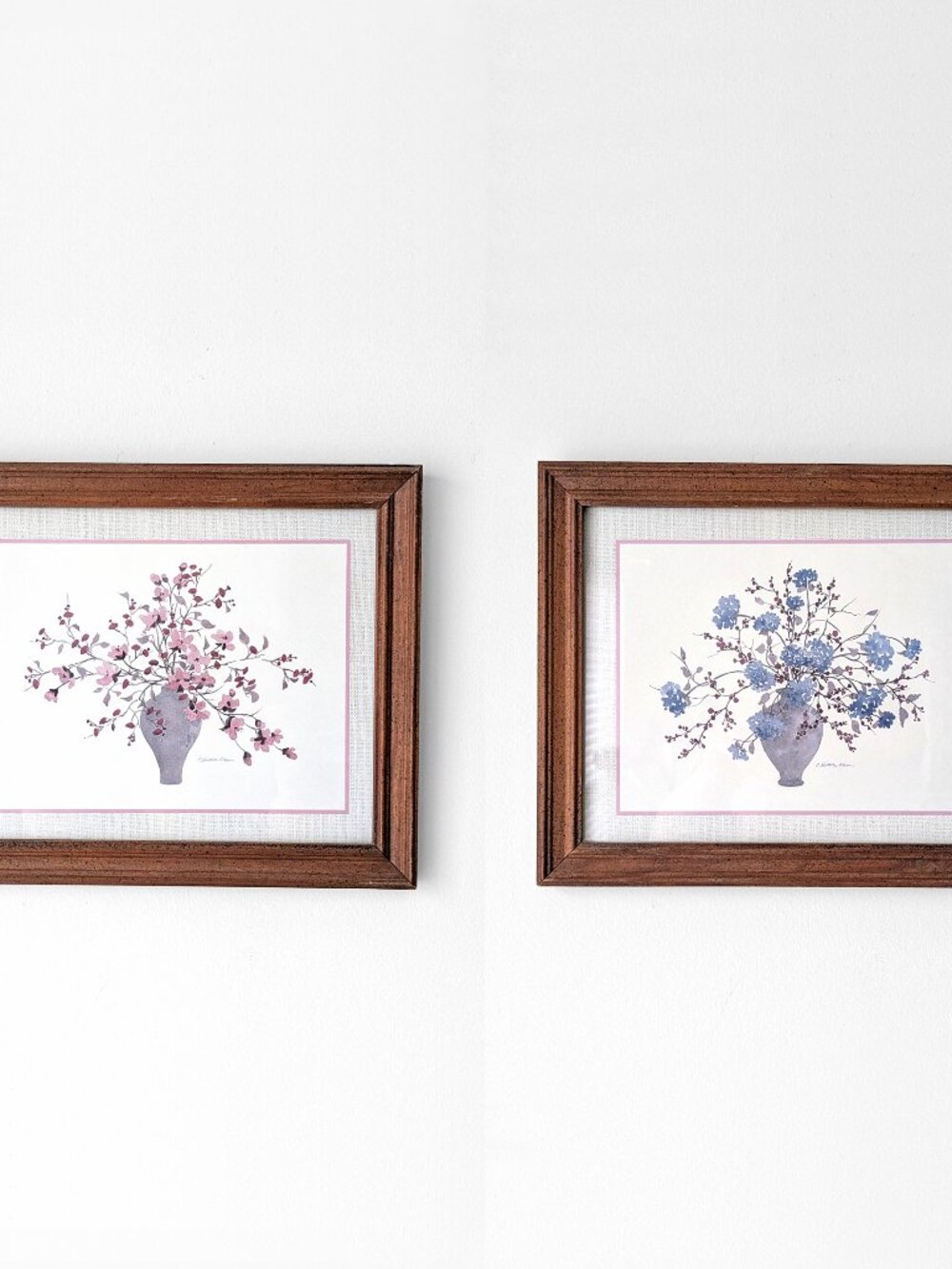 8x10 Pair of Vtg Framed Floral Watercolor Prints by C. Winterle Ols